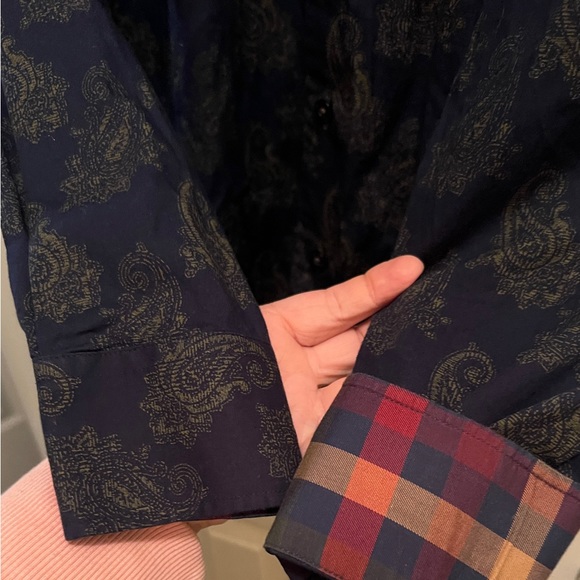 Alan Flusser Blue Paisley Button Up~ Men’s Large - Picture 4 of 6